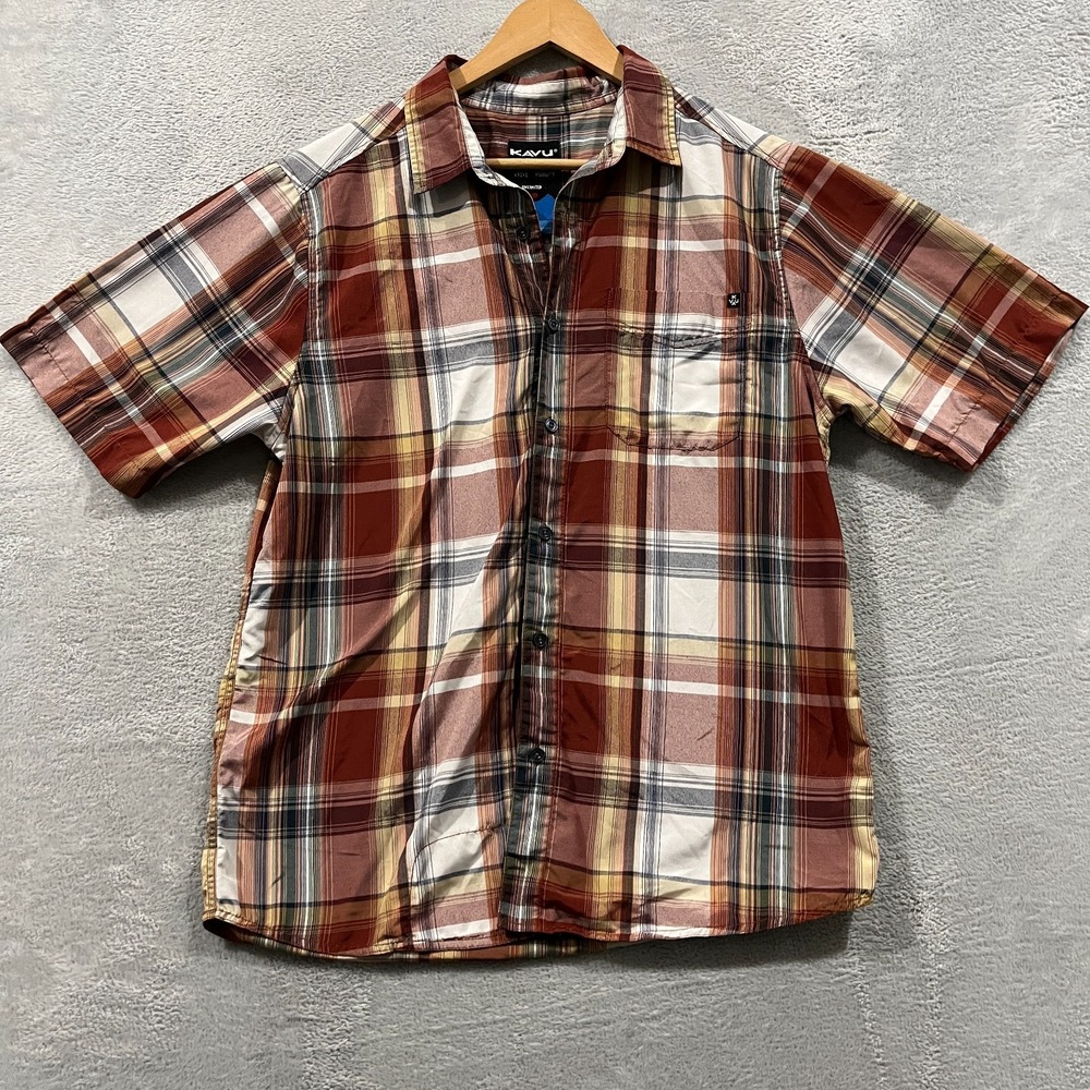Kavu Shirt Mens Medium Red Plaid Short Sleeve Button Up Pocket Western‎ Cowboy
